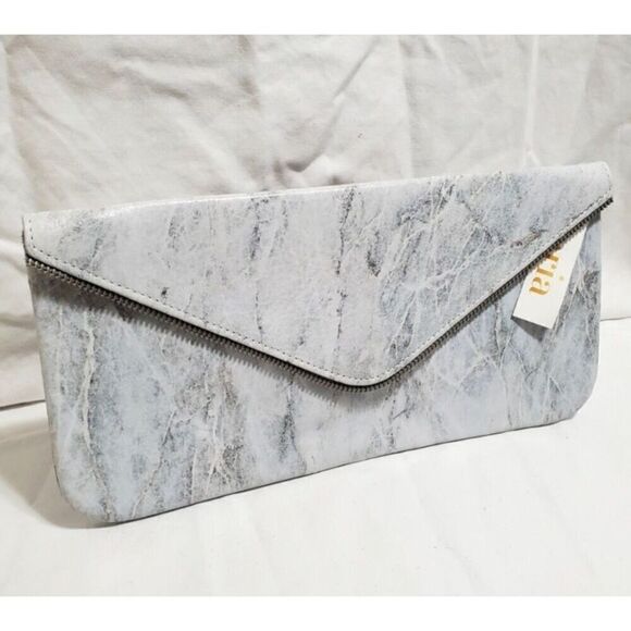 COASTAL ROAD -🎉HP🎉 Gray Marble Custom-Made Leather Zipper-Accent Envelope Clutch - Picture 2 of 15